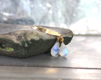 Rainbow Moonstone Teardrop Earrings: 14k Gold Fill or Sterling Silver
