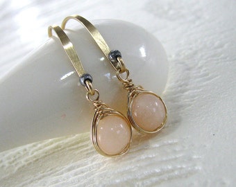 Opal Earrings, Pink Opal Earrings, Gold Earrings, Natural Pink Opal Gemstone, Pink Earrings,  October Birthstone Earrings - Pendulum