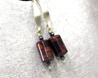 Mahogany Tiger Eye Earrings, 14k Gold Filled Gemstone Earrings