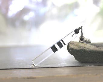 Quartz Hematite Obsidian Necklace, Oxidized Sterling Silver, April Birthstone