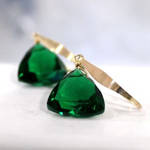 Emerald Green Earrings, Gold Earrings, Green Quartz Earrings, Green Earrings, Sparkly Earrings, Quartz Trillion Earrings - Evergreen
