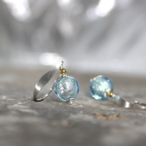 Blue Earrings, Aqua Silver Gold Earrings, Murano Glass Earrings Sterling Silver Earrings Venetian Glass, Simple Petite Aquamarine - Blue Ice