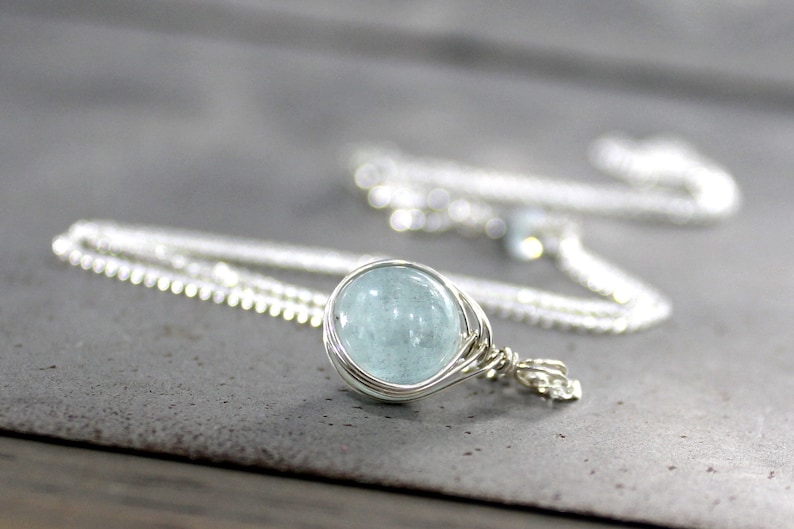 Aquamarine Necklace, Sterling Silver Necklace, Gemstone Necklace, March Birthstone Necklace, Blue, Wire Wrapped, Gift Song of a Sailor image 5
