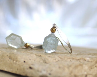 Aquamarine Earrings, Sterling Silver, Pale Blue, March Birthstone, Petite, Blue Gemstone, Natural Aquamarine Stone, Lightweight - Tides