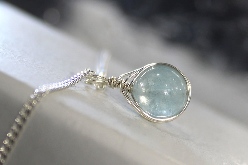 Aquamarine Necklace, Sterling Silver Necklace, Gemstone Necklace, March Birthstone Necklace, Blue, Wire Wrapped, Gift Song of a Sailor image 6