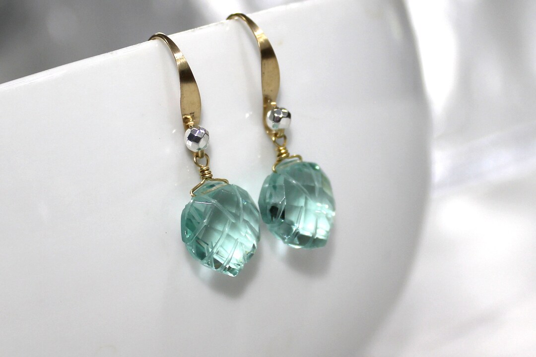 Seafoam Green Quartz Earrings Gold Earrings Seafoam Etsy