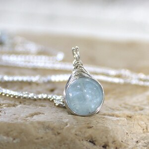 Aquamarine Necklace, Sterling Silver Necklace, Gemstone Necklace, March Birthstone Necklace, Blue, Wire Wrapped, Gift Song of a Sailor image 2