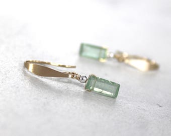 Green Kyanite Dangle Earrings: 14k Gold Fill, Artisan Gemstone