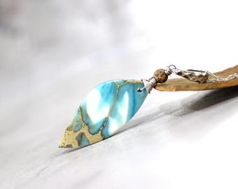 Blue Sea Sediment Jasper Necklace: Sterling Silver, Picture Jasper Accents, Boho