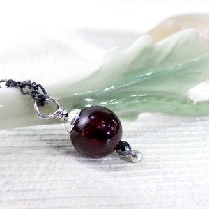 Garnet Sterling Silver Necklace: January Birthstone, Oxidized Chain