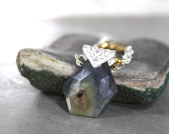 Handmade Blue Silk Sapphire Pendant Necklace: Fine Silver, Beaded Sterling Silver Chain