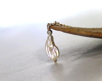 Keishi Pearl Necklace: 14K Gold Filled Chain, Silver Hematite Accent