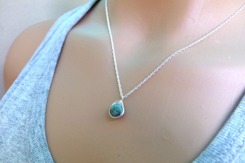 Birthstone Necklace Simple Jardin Sterling Silver Emerald Gemstone Necklace Emerald Necklace Green Necklace Natural Emerald Necklace