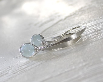 Aquamarine Earrings, Sterling Silver Earrings, Gemstone Earrings, March Birthstone Earrings, Blue Earrings, Wire Wrapped - Song of a Sailor