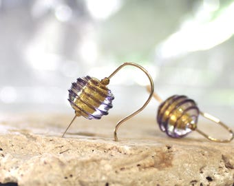 Murano Glass Earrings – 14k Gold Filled, Plum Purple Spiral, Art Glass Jewelry