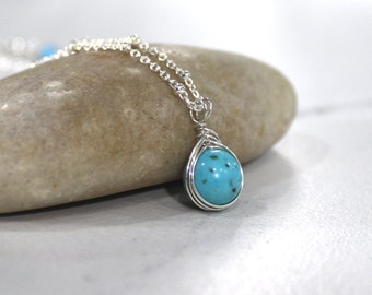 Turquoise Necklace, Sterling Silver, Blue Necklace, Natural Arizona Turquoise, December Birthstone Necklace, Blue Turquoise Necklace - Blues