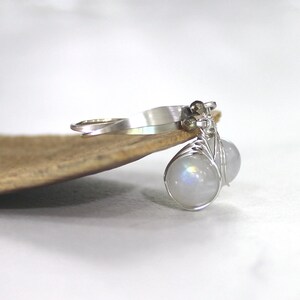 Rainbow Moonstone Sterling Silver Earrings: Wire Wrapped June Birthstone
