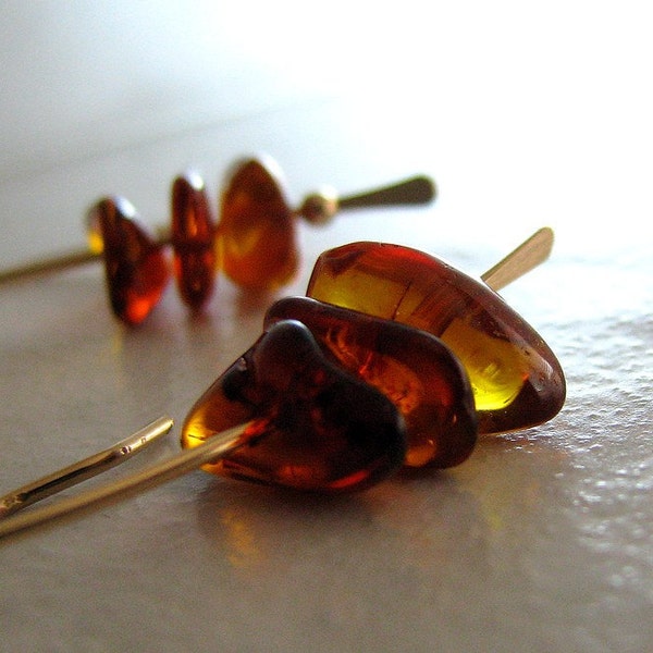 Amber Chips Gold Earrings Fall Fashion Sienna Long Handmade Earring - Autumn Ruffles