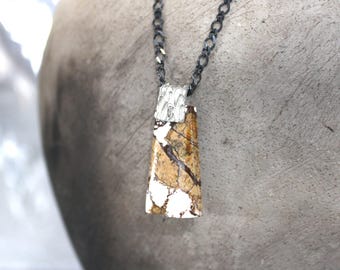 Natural Wild Horse Jasper Necklace, Handmade Fine Silver Bail, Oxidized Sterling Chain