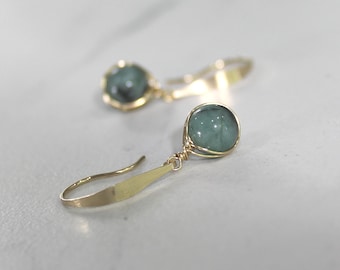 Emerald Earrings, Natural Emerald Earrings, Gold Earrings, Emerald Gemstone, Green Earrings, May Birthstone Earrings, Wrapped - Edens Green