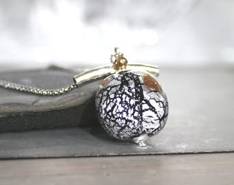 Italian Murano Glass Necklace: Sterling Silver, Gold Foil, Ca'd'Oro Style