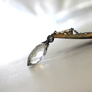 Kristallen ketting, bergkristal kwarts ketting, sterling zilver, wit zwarte ketting, duidelijke markies, april geboortesteen cadeau-zwart ijs