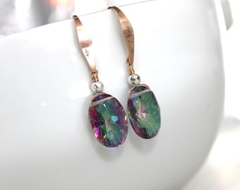 Mystic Topaz Earrings, 14k Rose Gold Fill, Sparkly Lightweight
