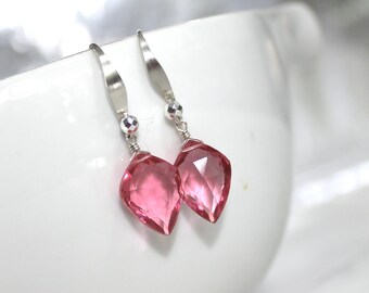 Pink Quartz Earrings, Raspberry Pink Earrings, Sterling Silver Earrings, Silver Hot Pink Earrings, Faceted, Summer Bright - Raspberry Beret