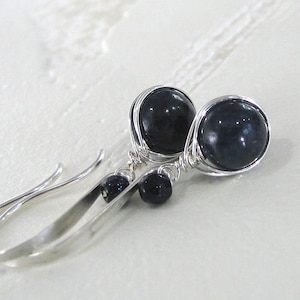 Sapphire Earrings, Blue Sapphire Earrings, Sterling Silver, Natural Sapphire Gemstone, Blue Earrings,  Birthstone Earrings - Midnight Blue