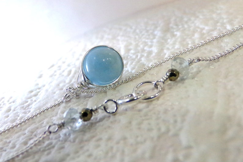 Aquamarine Necklace, Sterling Silver Necklace, Gemstone Necklace, March Birthstone Necklace, Blue, Wire Wrapped, Gift Song of a Sailor image 8