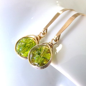Peridot Earrings, Green Earrings, Gold Earrings, Natural Peridot Gemstone Earrings, August Birthstone Earrings, Green Gold  - Little Green