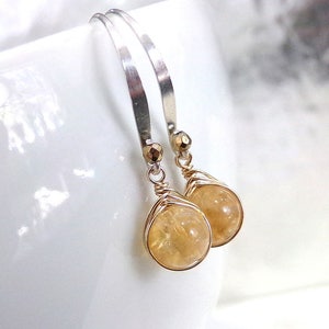 Citrine Earrings, Gold Earrings, Pale Yellow Earrings, Gemstone Earrings, November Birthstone Earrings, Wire Wrap Earrings - Sunshine