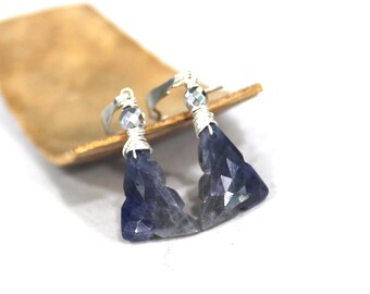 Sterling Silver Blue Sapphire Arrowhead Earrings: September Birthstone