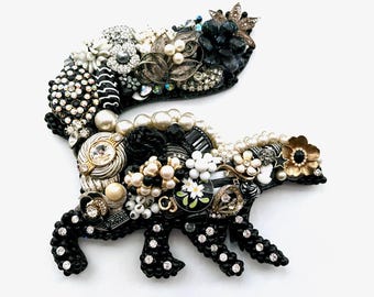 Skunk Wall Art, Vintage Jewelry Artwork, Handmade Skunk Decor, "Piper"