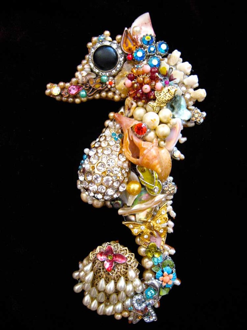 Seahorse Jewelry Mosaic Art Vintage Costume Jewelry Wall Art Etsy