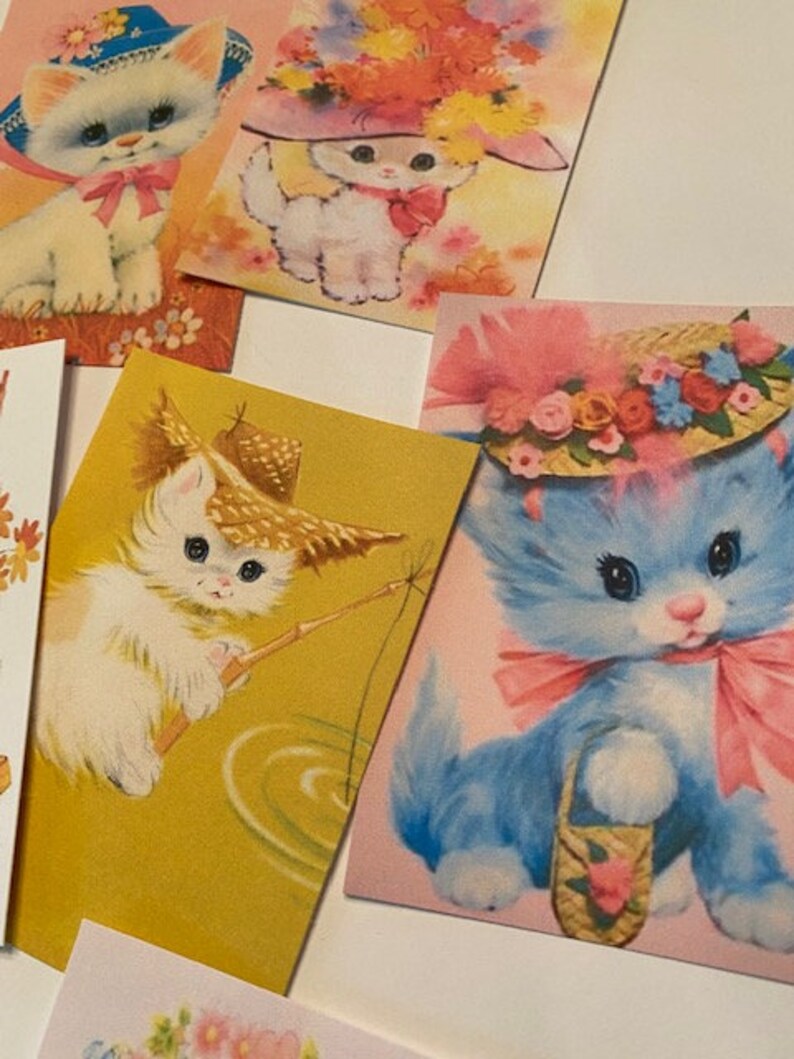 Vintage Style Cat Die Cuts-tags-24 Adorable Kitty Cat Die Cuts/Gift Tags-Cats In Hats & More image 6