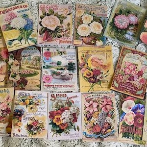 Pacote de sementes vintage - Catálogos de sementes - Recortes - 48 imagens bonitas - Recortes/Etiquetas para presente - Estilo vitoriano surrado