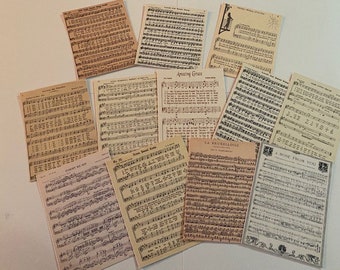 Vintage Style Die Cuts/Gift Tags Sheet Music-Music Ephemera-24 Piece Music-Tea Stain Look