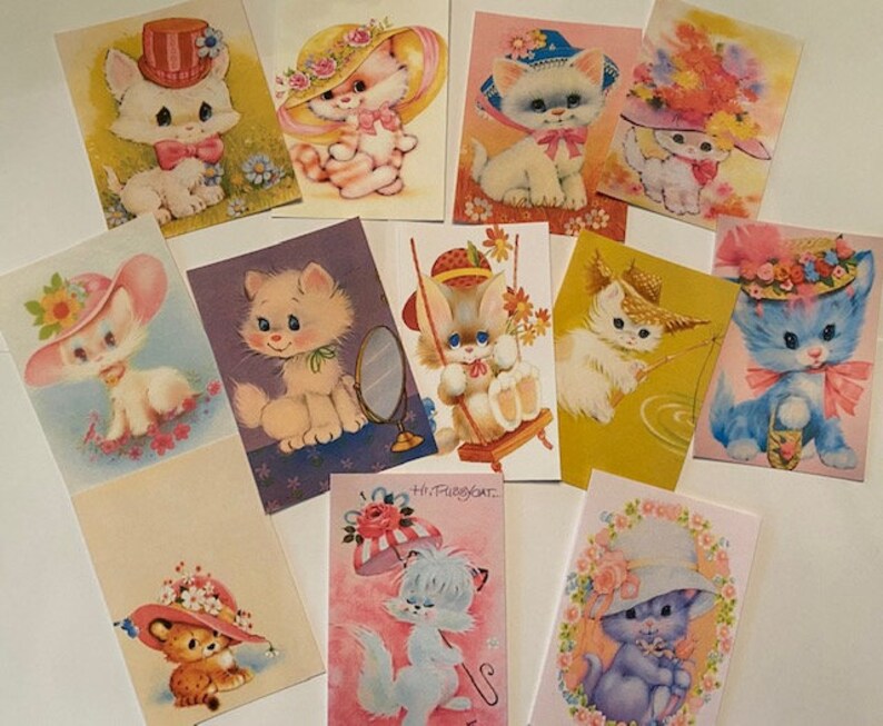 Vintage Style Cat Die Cuts-tags-24 Adorable Kitty Cat Die Cuts/Gift Tags-Cats In Hats & More image 2