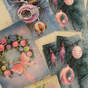 Christmas Die Cuts-24 Pink Adorable Sweet Vintage ornaments-4 Styles Die Cuts/Gift Tags-Shabby Christmas