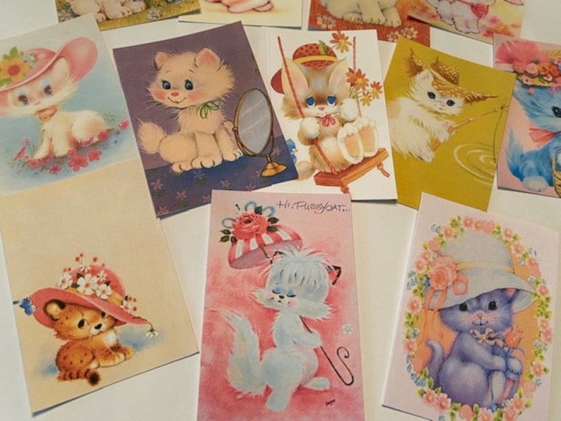 Vintage Style Cat Die Cuts-tags-24 Adorable Kitty Cat Die Cuts/Gift Tags-Cats In Hats & More image 5