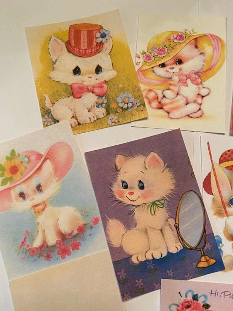 Vintage Style Cat Die Cuts-tags-24 Adorable Kitty Cat Die Cuts/Gift Tags-Cats In Hats & More image 1