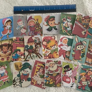 Troqueles navideños - 24 adorables etiquetas para tarjetas navideñas de estilo vintage - Etiquetas para regalo - Imágenes coloridas