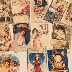 Style vintage victorien jour de l'an ~ CARTES DÉCOUPAGE/Etiquettes cadeaux 24 pièces ~ victorien Happy New Year
