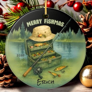 Personalized Fisherman Christmas Ornament: Merry Fishmas 2025 Keepsake