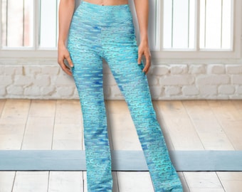 Flare Leggings Frauen Küsten Fische Muster Hoch taillierte Yoga Hose Türkis Strand Leggings Ocean Active Boho Schlaghose