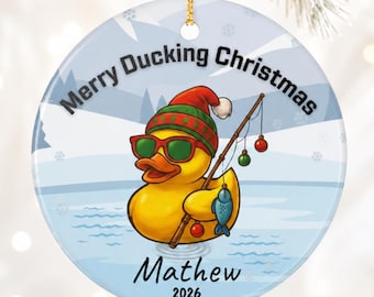 Personalized Duck Fishing Christmas Ornament, Funny Fisherman Gift, Custom Name Keepsake 2026