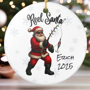 Personalized Santa Fishing Ornament 2025: Funny Fisherman Holiday Decor