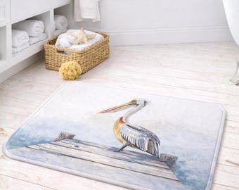 Pelikaan badmat kust badkamer decor strand huis badkleed traagschuim oceaan badkamer tapijt nautisch pelikaan decor bad aan zee