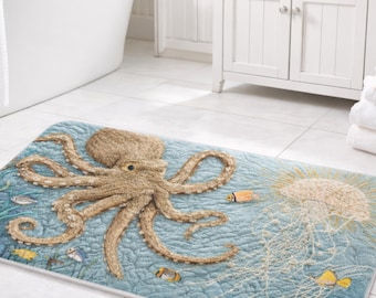 Oktopus Badematte Küsten Badezimmer Dekor Ozean Koralle Bad Teppich Nautisch Unterwasser Sea Life Memory Foam Strand Haus Badezimmer